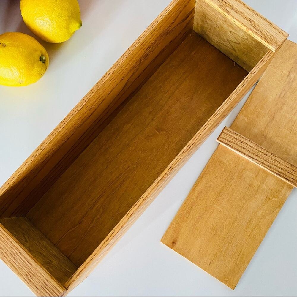 VINTAGE Handmade Light Wooden Rectangle Oblong Storage Decorative Box Lid